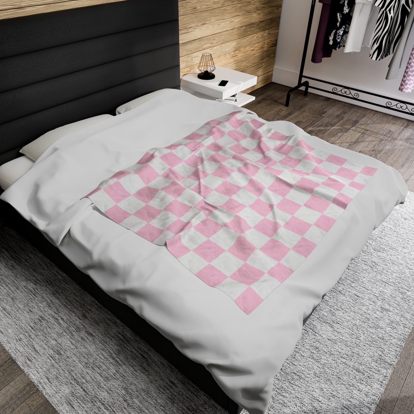 Pink Checkered Plush Blanket