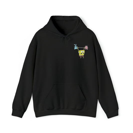 Bob Esponja levantando sudadera con capucha
